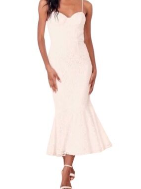 Lulus white lace midi dress bustier-style bodice sweetheart med